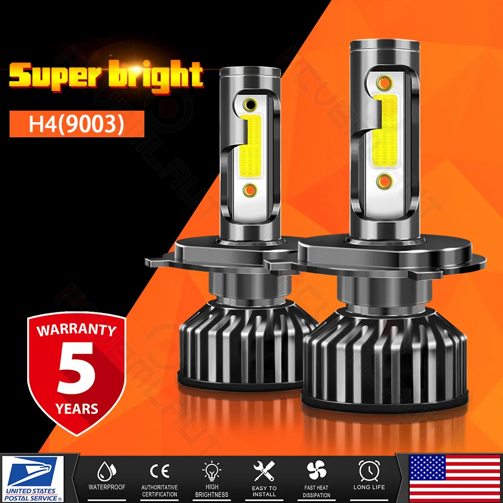 

PCVBMLAUT 2PCS Car lights H4 Super Bright LED Headlights High Low Beam Fog Light Bulb White 6000K Car accsesories