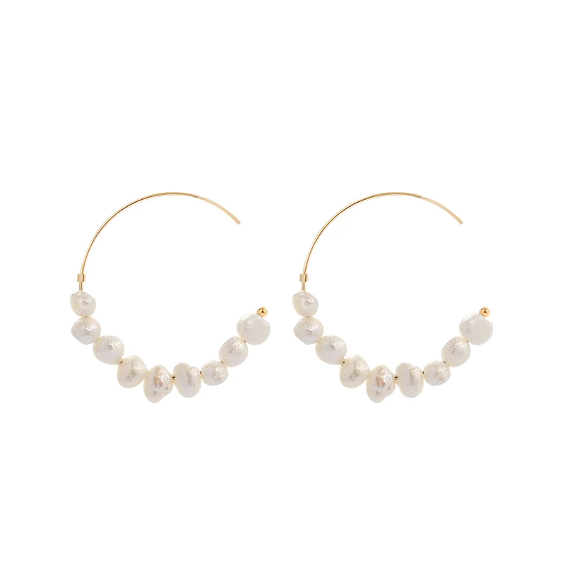 

Lii Ji Real Pearl High Luster Baroque Pearl Hoops Earrings Boho Jewelery Women Wedding Gift