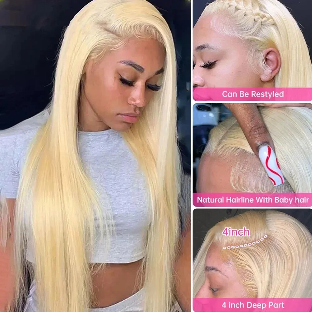 Human Hair 46 Inch 200% Density 613 Straight Wig Honey Blonde 13x4 13x6 HD Transparent Lace Frontal Wig Brazilian PrePlucked Wig
