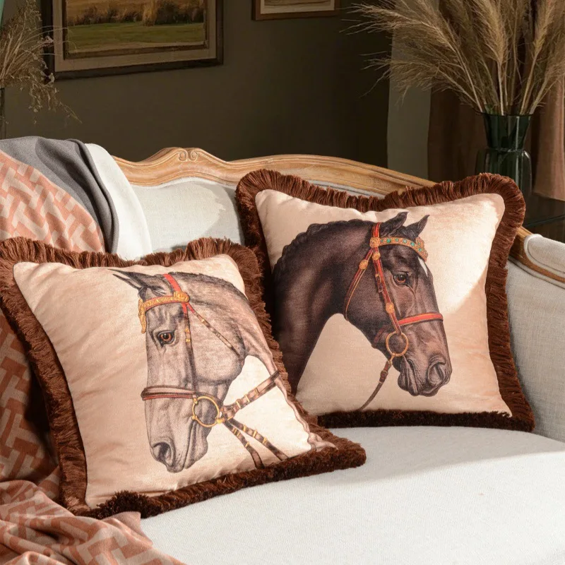 Luxury Horse Pillows Brown Cushion Case Modern  Chenille 45x45 Decorative Pillow Cover For Sofa Chair Home Decorations