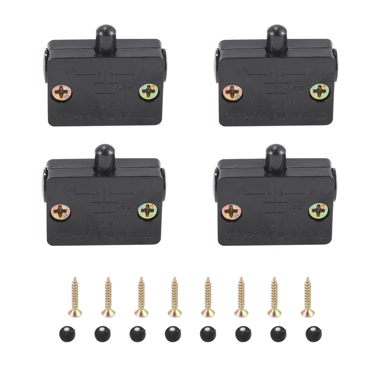 4 Uds interruptor de puerta de gabinete interruptor de lámpara de gabinete cajones abrir en cerrar puerta aplicable a 12V 24V 110V negro F