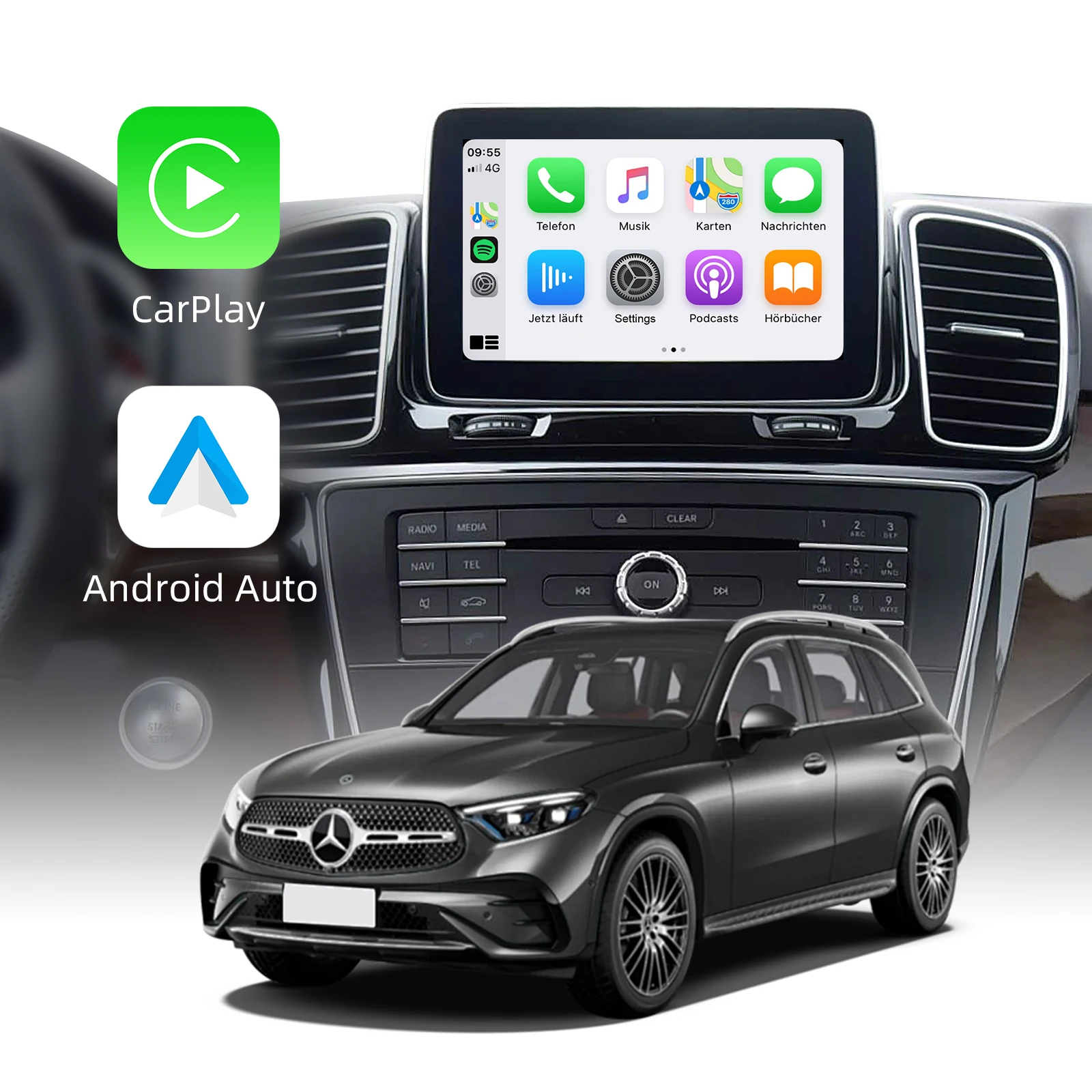 اللاسلكية CarPlay أندرويد السيارات التحديثية عدة فك صندوق CarPlay واجهة لمرسيدس بنز NTG 5.0 5.1 نظام القيادة 2014-2017