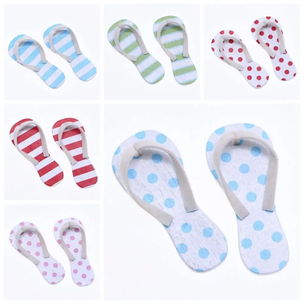 1 คู่ 1:12 ตุ๊กตาตุ๊กตา Flip Flops มินิจําลอง Miniature Flip-Flops ไม้ตกแต่ง MINI รองเท้าแตะลําลอง