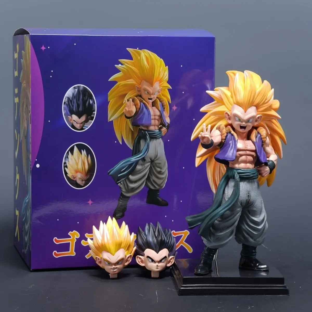 LK Studio Dragon BallZ 2% Gotenks Wukong SSj3 8,66 pulgadas/22 cm se puede mover tres cabezas reemplazables figura de batalla de PVC juguetes calientes regalo