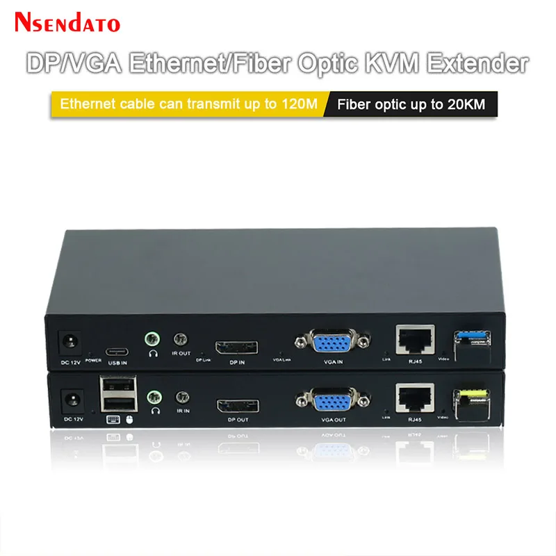 DP VGA Ethernet KVM extender Over Cat5E/6 Fiber Optic Cable 120M 20kM 1080P DP VGA USB KVM Extender for Mouse Keyboard HDTV DVD