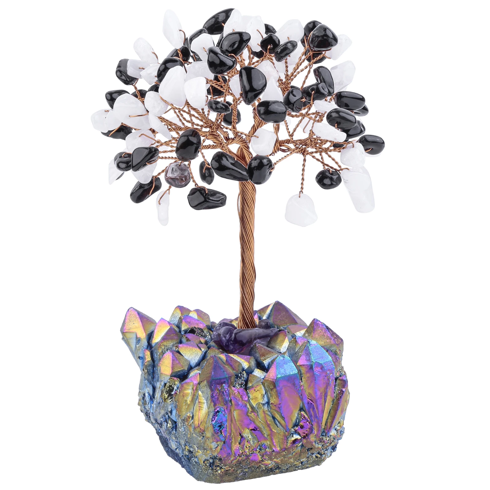 

Natural Crystal Tree With Rainbow Titanium Quartz Cluster Base Bonsai Lucky Money Tree For Wealth And Luck Home Decor