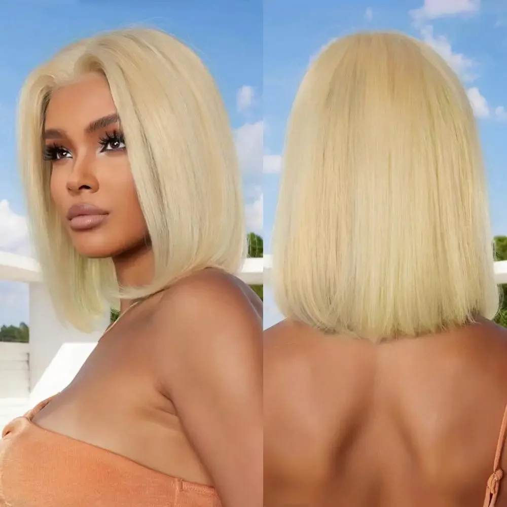 613# Blonde 13x4 Lace Frontal Wigs Short Bob Wig Remy Blonde Straight 4*4 Lace Closure Wigs for Women Pre Plucked Transparen