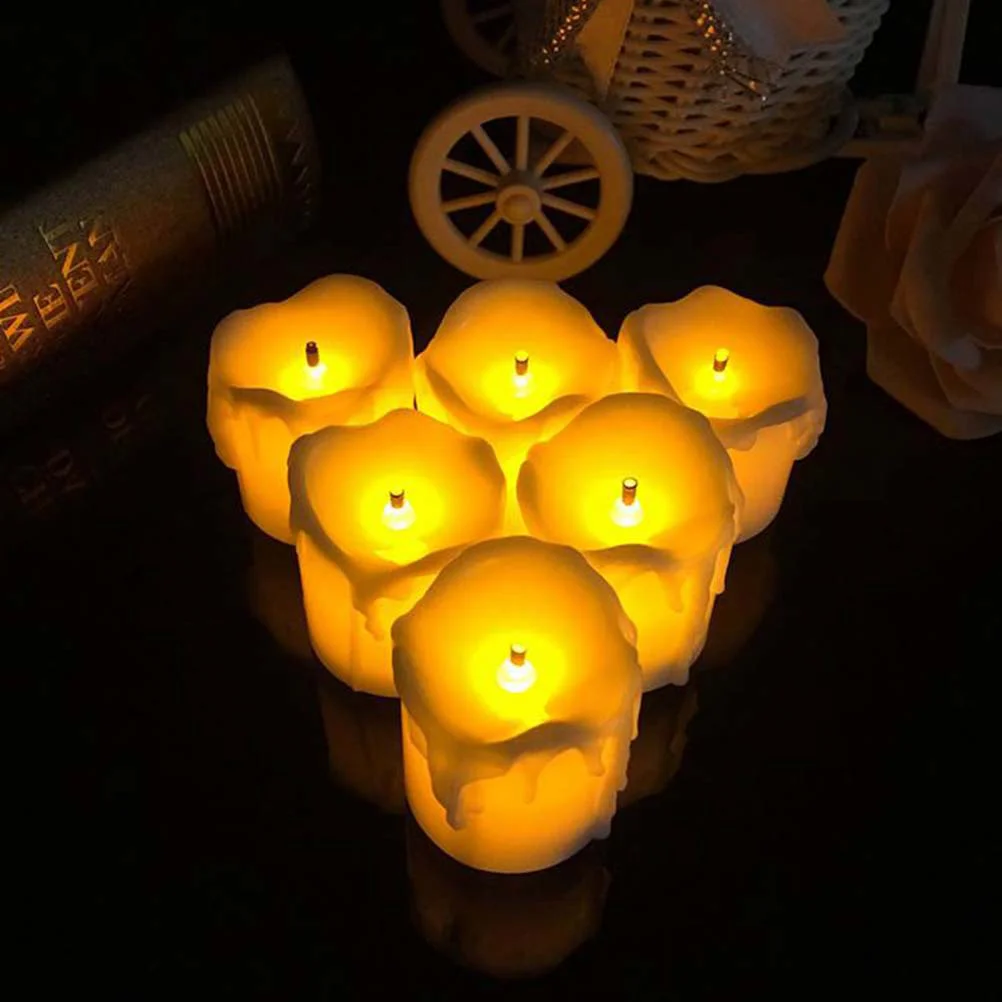 10 Pcs Realistic Look Light LED Lights Glowing Candles Decorative Flameless Slim Drip Home