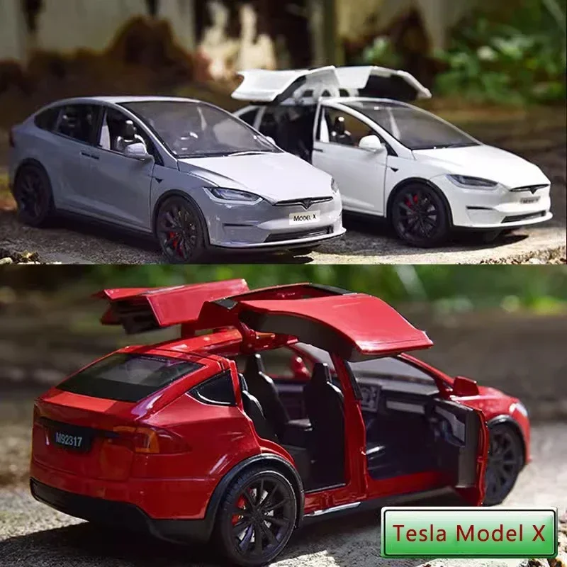 New 1:24 Simulation Tesla X Alloy Car Model Sound And Light Pull Back Toy Car Metal Electric Car Boy Collection Decoration Gift