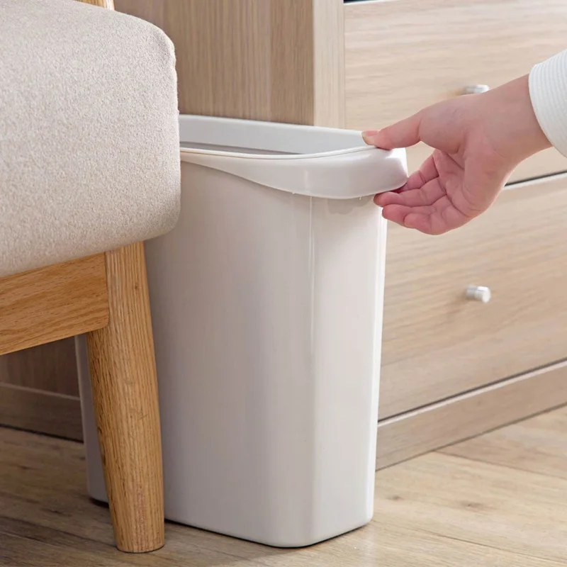 Bathroom Kitchen Trash Can Bedside Narrow Seam Waste Bin Space Saving Dustbin Garbage Bucket Plastic Recycling Bin Waste Basket