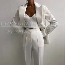 White Women's Suits Blazer Fashion Peak Lapel Single Breasted Slim Fit 2 Piece Jacket Pants Outfits Clothing conjuntos femininos
