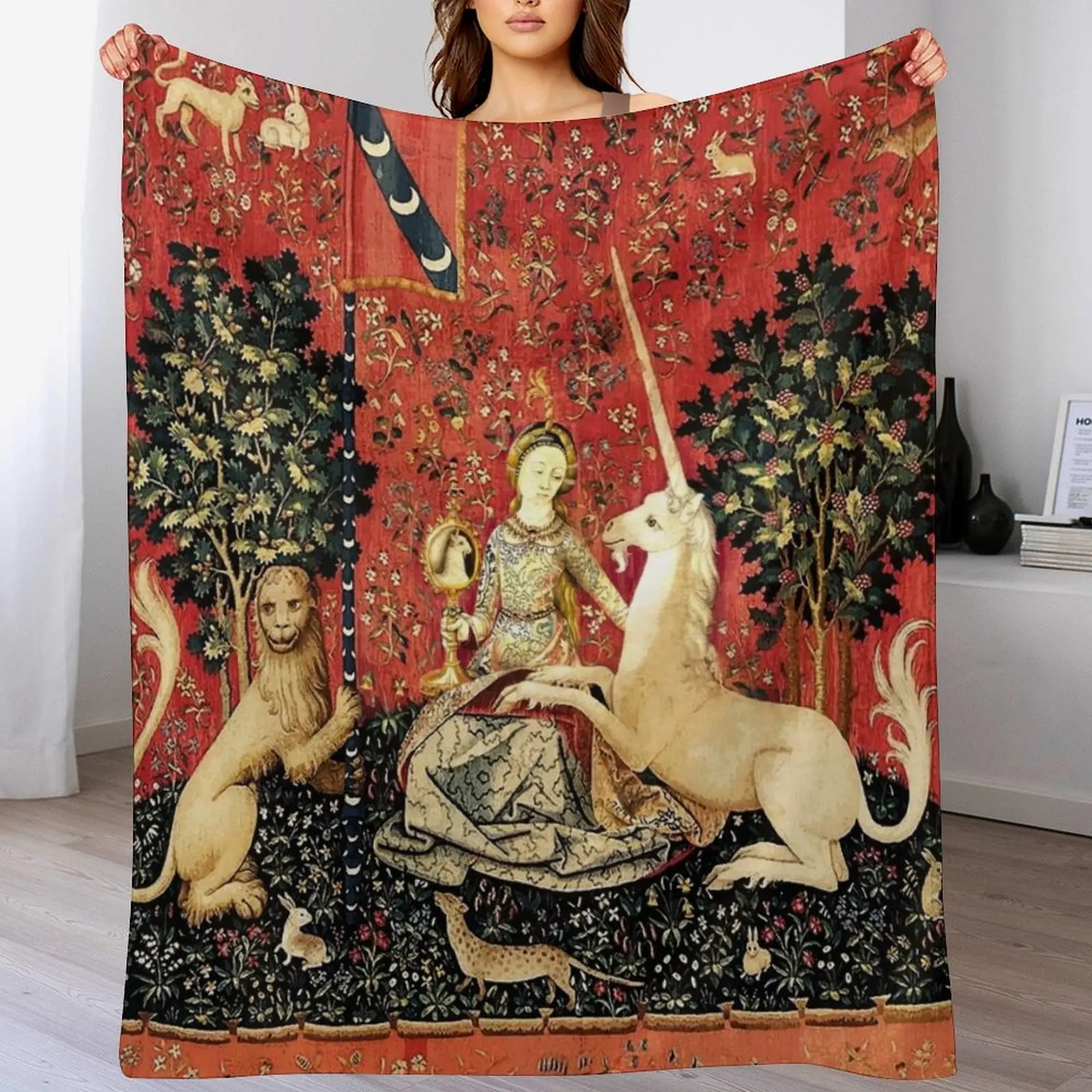 The Lady and the Unicorn: ?? Mon Seul D??sir - Sight Throw Blanket Sofa Custom Hair Blankets