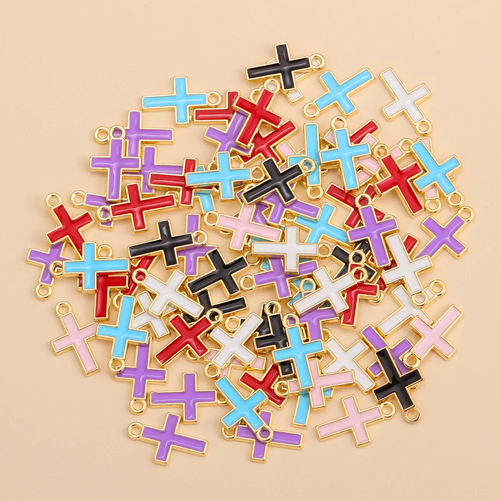 10Pcs/lot Colourful Enamel Cross Charms Alloy Christian Small Pendants for Earrings Bracelet Cute Charm Jewelry DIY Accessories