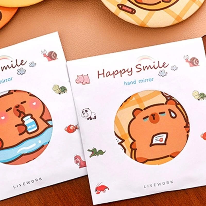 กระจกโต๊ะเครื่องแป้งขนาดกะทัดรัดการ์ตูนแต่งหน้ากระจกทรงกลมกระจกเดินทางกระจกเครื่องสำอาง