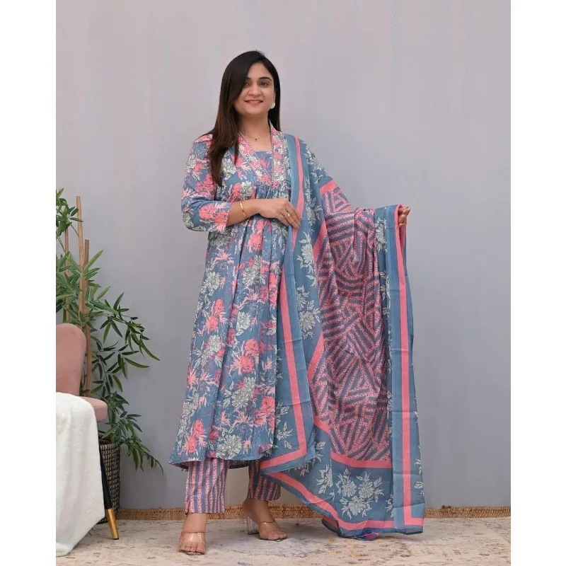 

Rayon Printed Kurti Palazzo with Dupatta Set Women Salwar Kameez Suit Kurta's