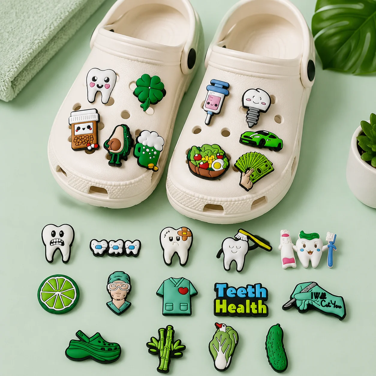 1/25PCS Cute Dental Health Shoe Charms Set DIY Decorative Pins Toothbrush Dentist Clogs Accessories Fashion Women Men Shoe Gifts