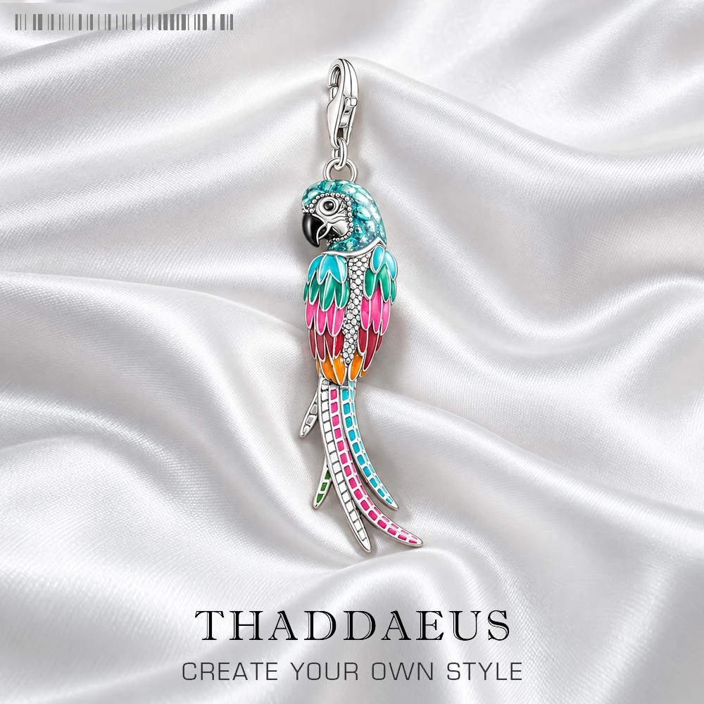 Colorful Striking Parrot Pendant 925 Sterling Silver Dangle Charm Women New Fine Jewelry