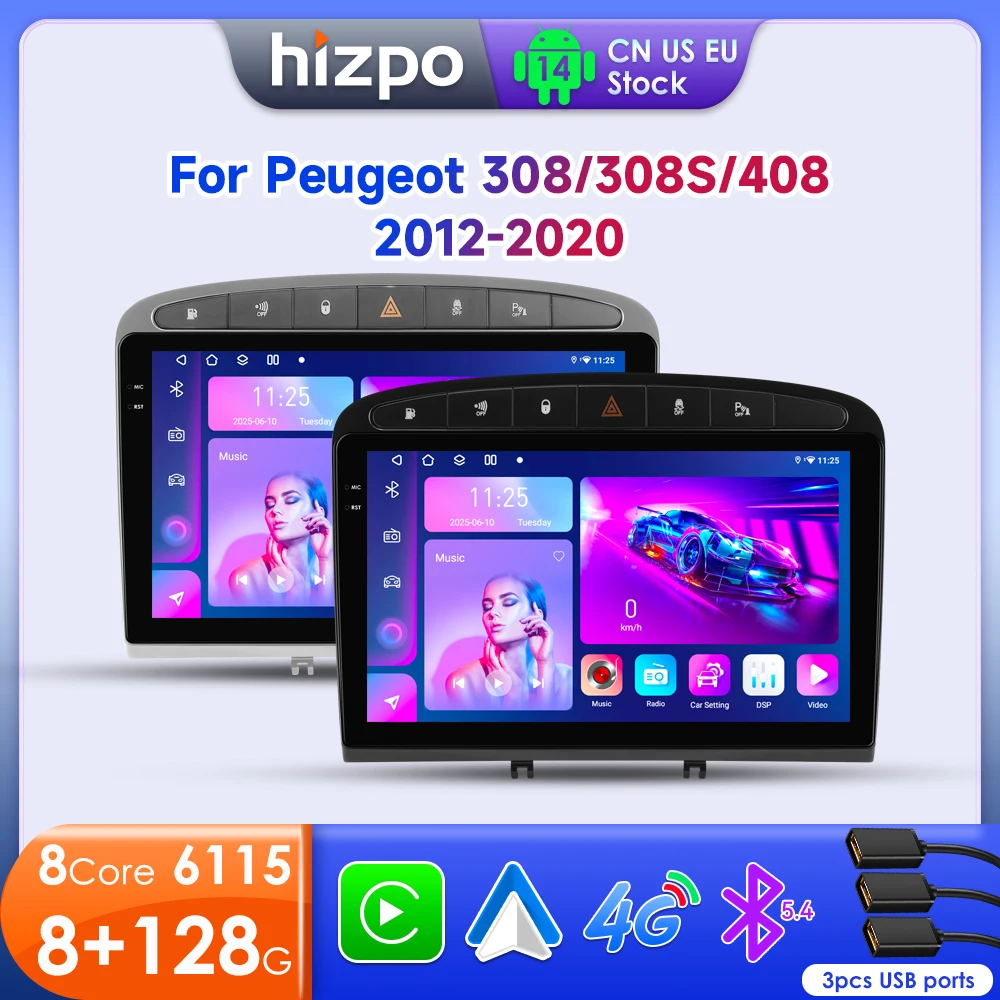 

Hzipo 8G + 128G Android автомобильный радиоприемник мультимедийный плеер для Peugeot 408 308 308SW CRZ 2din авторадио Carplay 4G GPS Naviation NO DVD
