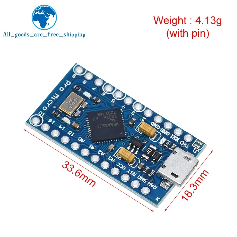 TZT Pro Micro ATmega32U4 5V 16MHz CIP Pengganti Asli ATmega328 untuk Arduino Pro Mini dengan 2 Baris Pin Header untuk Leonardo UNO R3