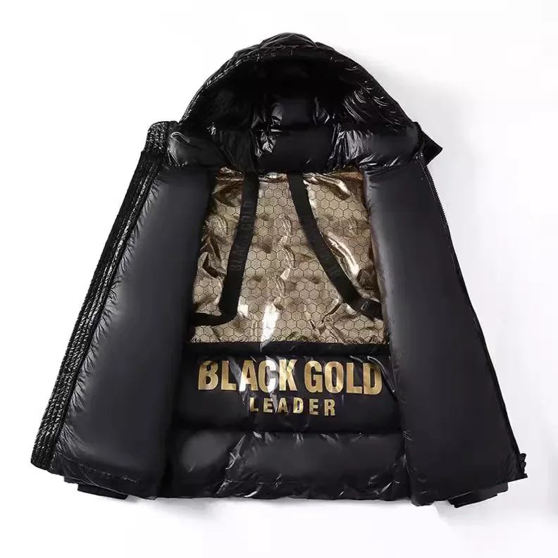 Couples Black Gold White Duck Down Coat Men`s Jacket Women\'s Thickened Fashion Coat Female Hooded Parker Waterproof Outerwear