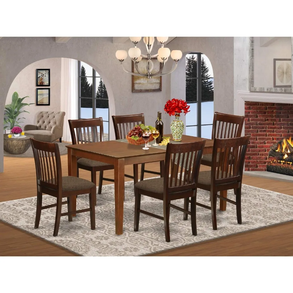 Dining Room Set 7 Pc, Microfiber Upholstery Wooden Chairs Seat, Dining Room Set