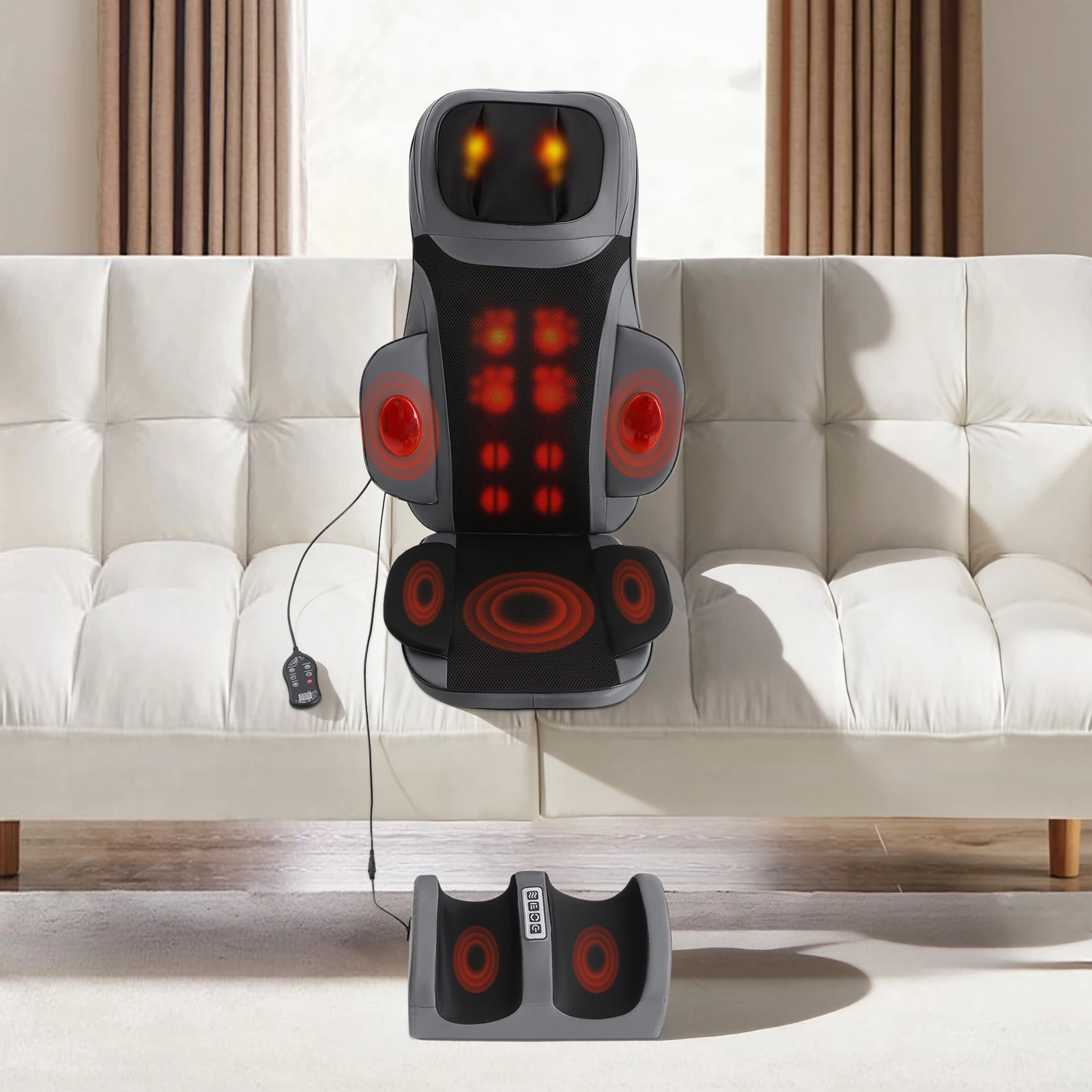 24W Multifunktions-Rückenmassagekissen mit Fußmassagegerät, Fußstützenmassage mit Wärmefunktion, Vibration für Sofas, Autos – Detail 1