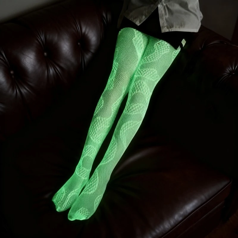 Светящиеся в темноте ажурные колготки, светящиеся сексуальные ажурные колготки - женские светящиеся сетчатые чулки для вечеринки, клуба, Хэллоуина