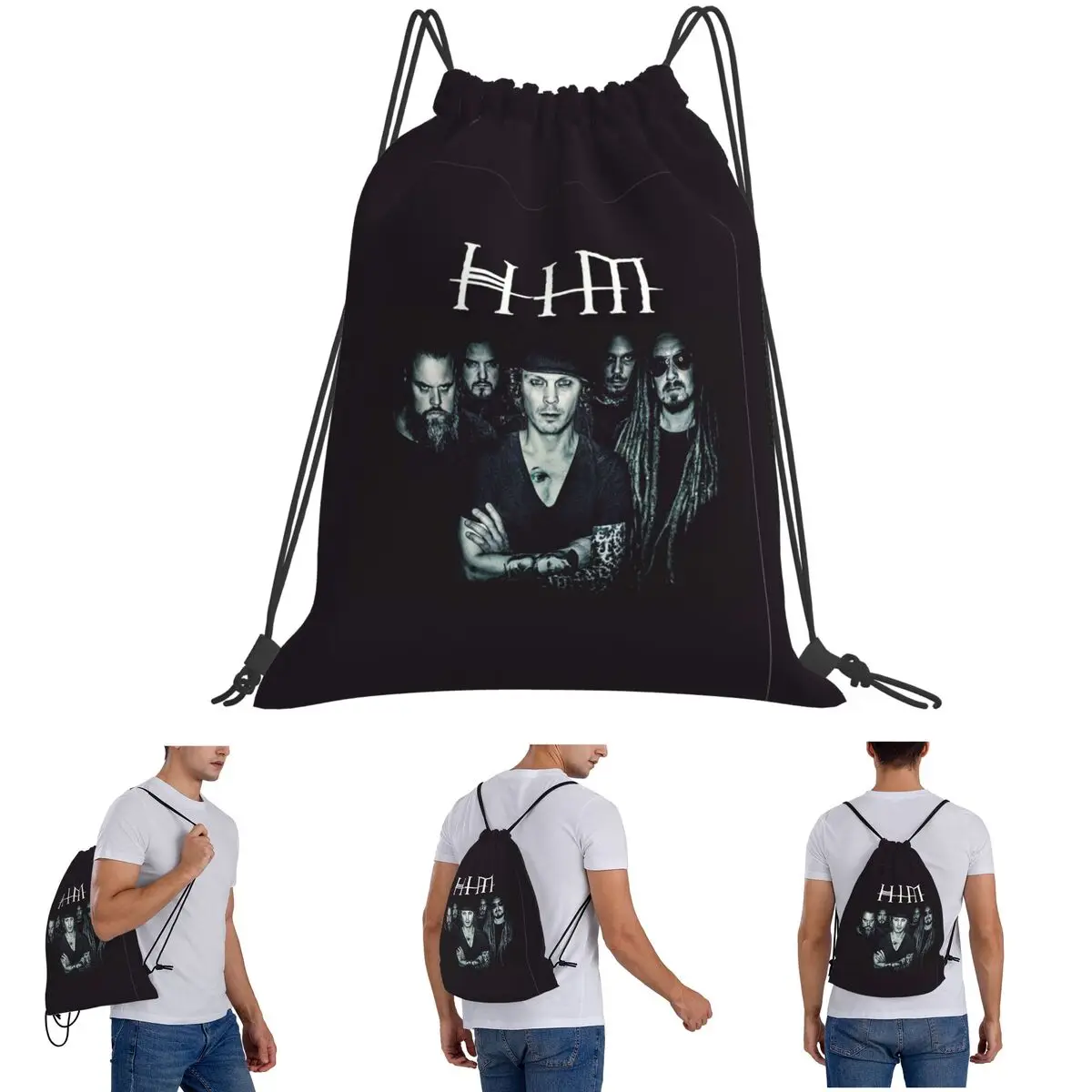 Him Band Washed Him Ville Valo Razorblade Romance Backpacks Casual Drawstring Bags Sports Bag Book Bags for Travel Students