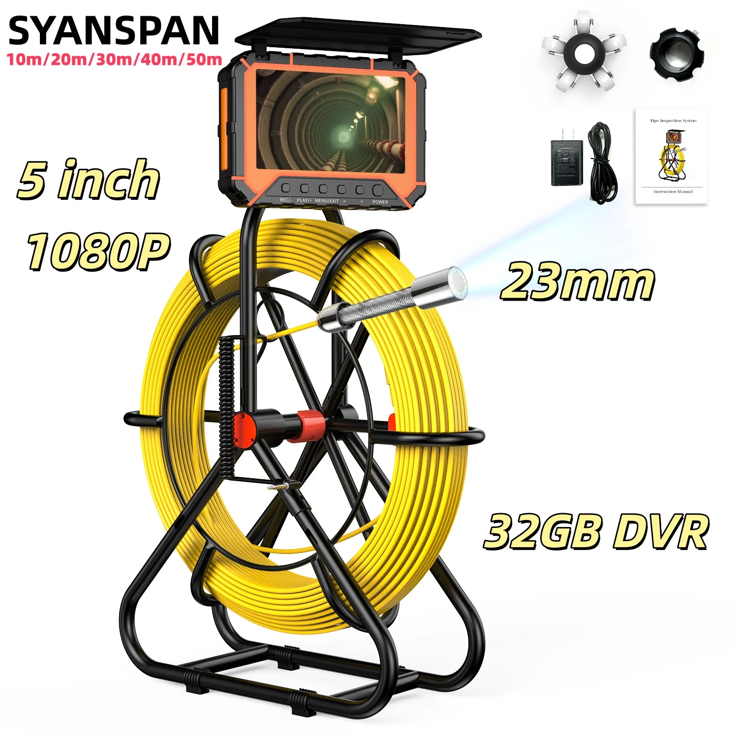 

Pipe Camera Pipeline Inspection Camera 5-Inch HD 1080P 32 GB DVR Industrial Pipeline Endoscope IP68 Waterproof