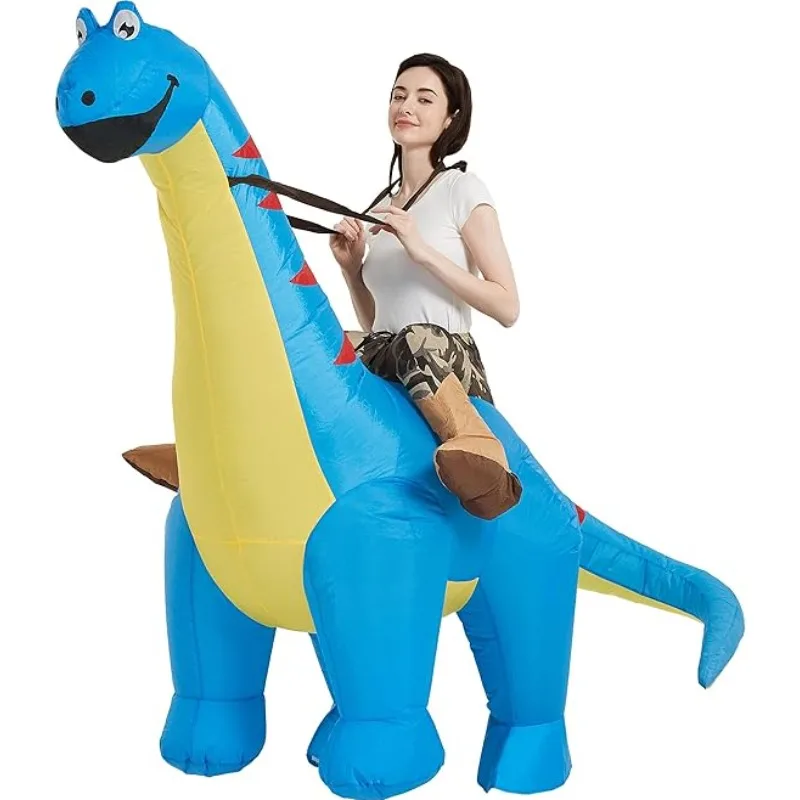 

Inflatable dinosaur costume inflatable riding cartoon diplodocus suit riding on blue dinosaur Halloween dress up cosplay party