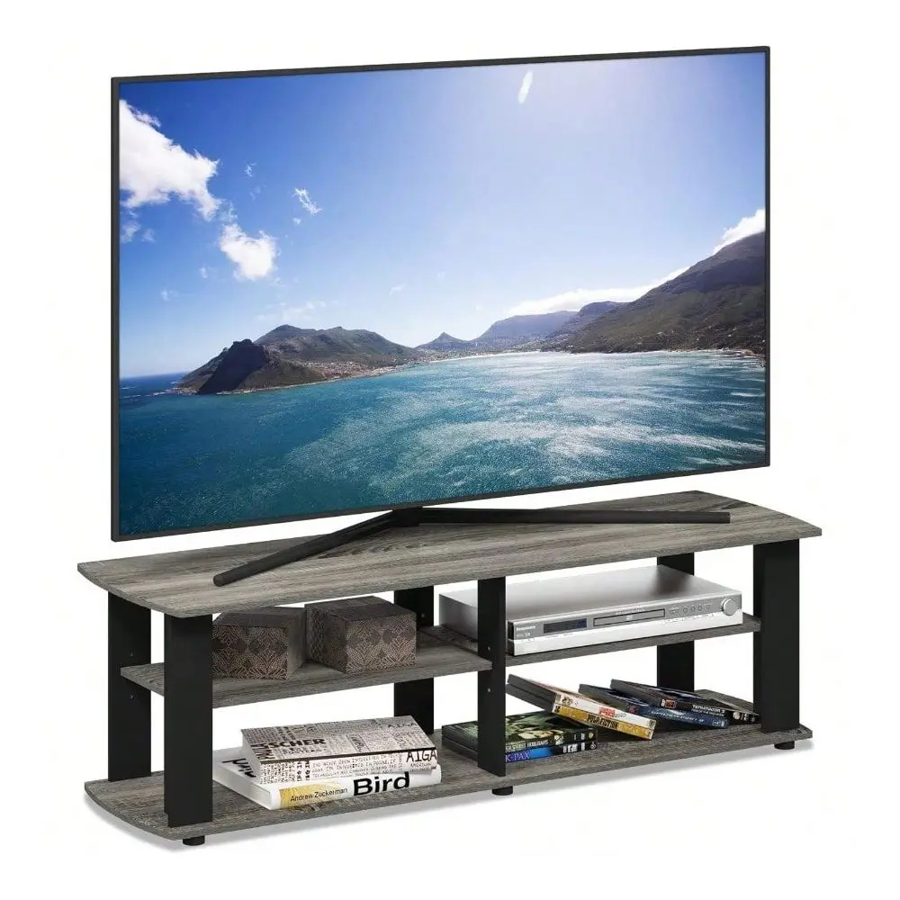 

Entertainment Center TV Stand, Short 43.3 W X13.4H X13.1D, French Oak Grey Black