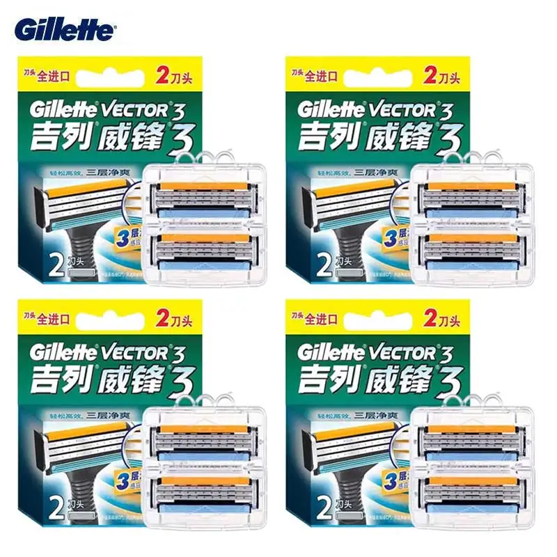 Gillette Vector 3 Pisau 3 Lapisan Pisau Cukur Pengaman Isi Ulang Penghilang Rambut Cukur Jenggot Wajah untuk Pria Penggunaan Mesin Cukur Manual