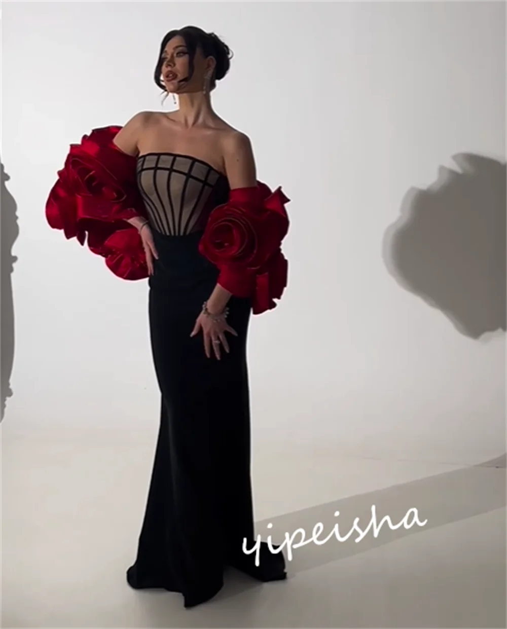 Gaun pesta Formal bunga Satin, gaun pesta Off-the-shoulder Bespoke, Gaun panjang