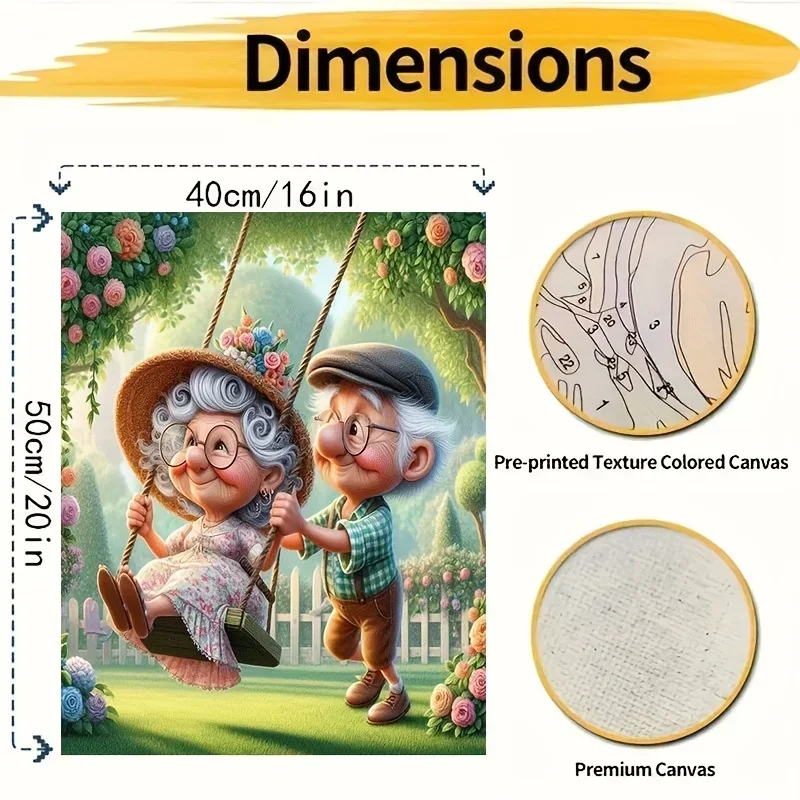 Professional Art Use A Digital Oil Painting Suitable for Beginners Featuring an Elderly Couple Swinging in a Garden. The Digital