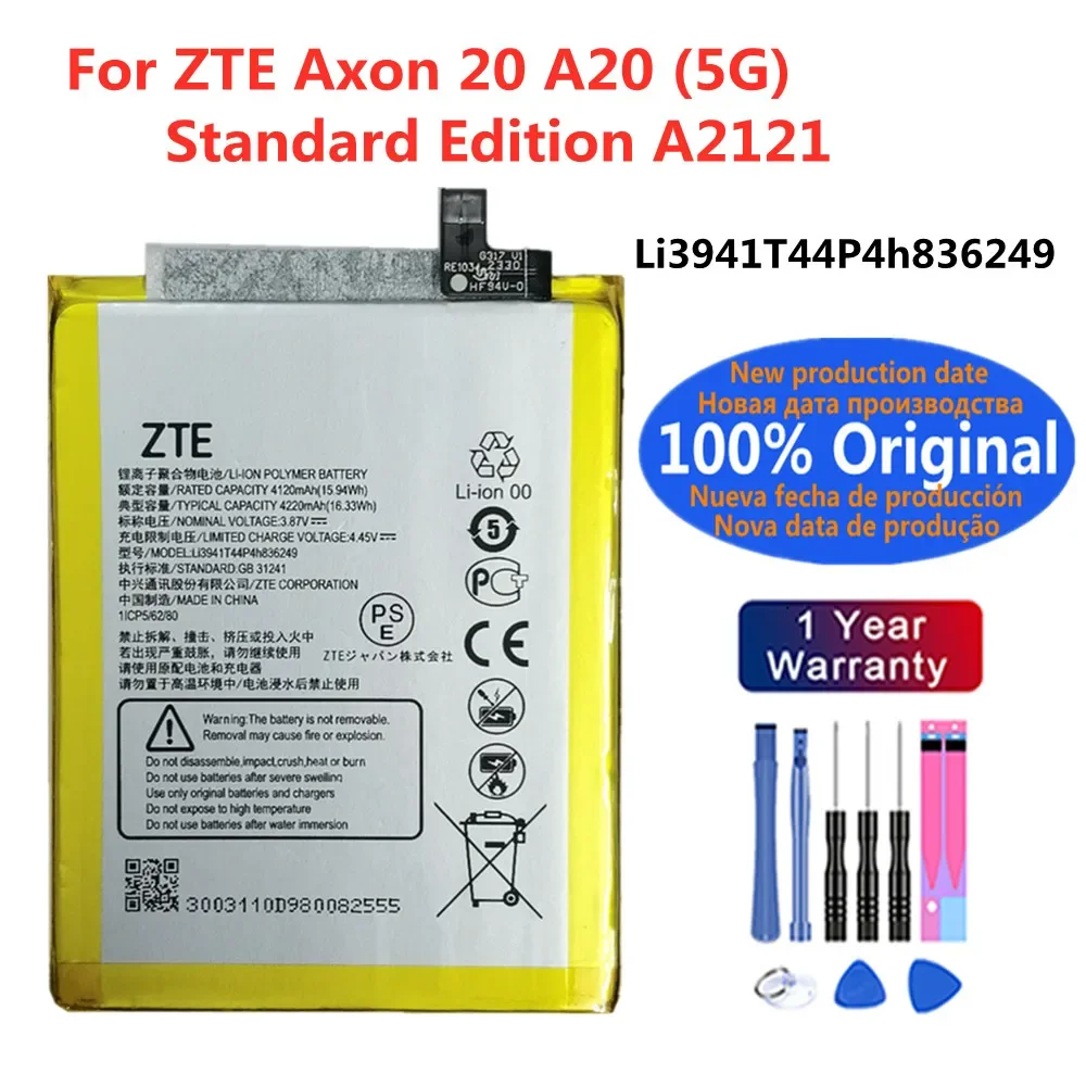 Li3941T44P4h836249 4220mAh Original Phone Battery For ZTE Axon 20 A20 5G Standard Edition A2121 Batteries + Free Tools