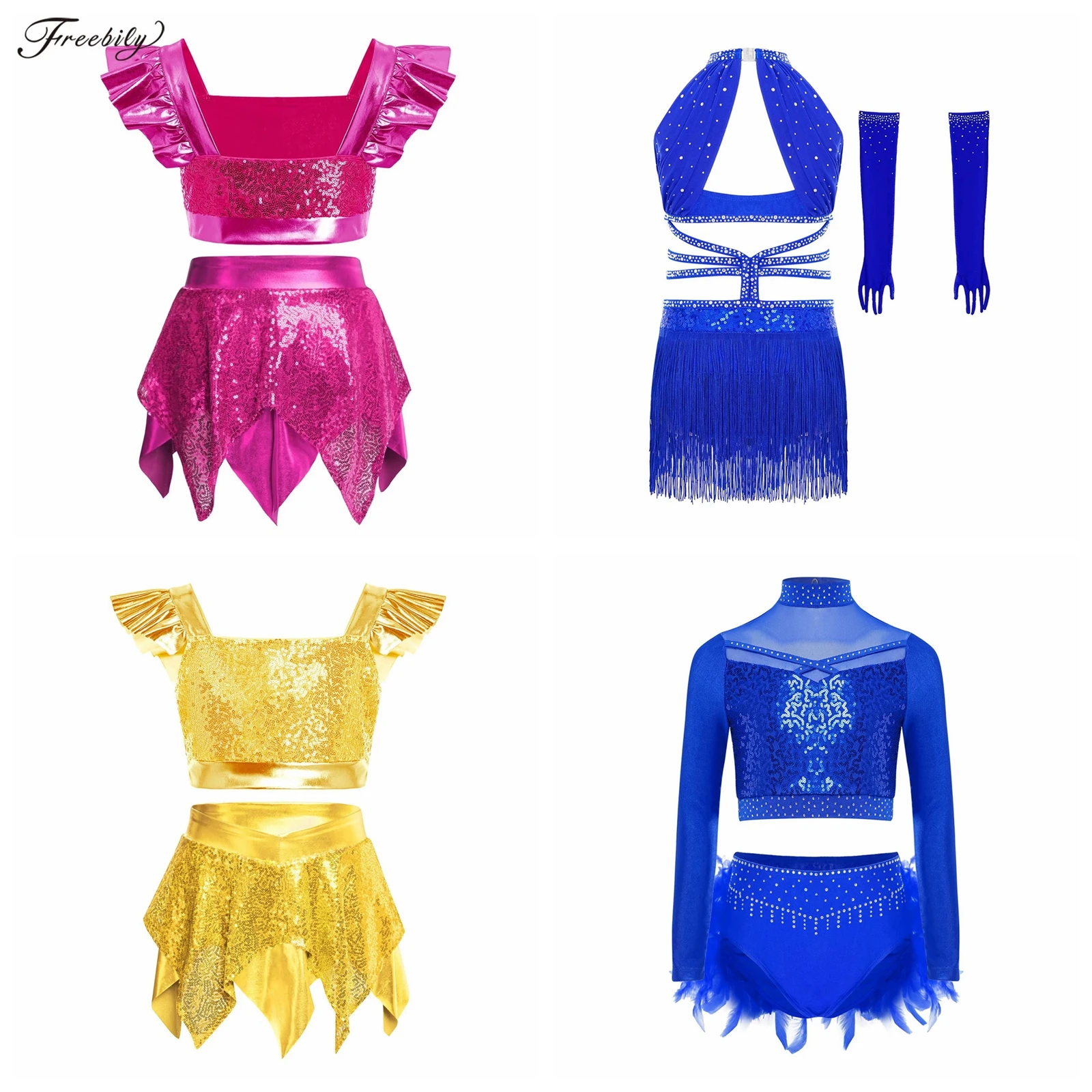 

Детский сценический костюм с сетчатыми перчатками, наряды для латинских танцев, платье с пайетками для девочек, платье для ча-ча-ча, одежда для современных танцев, джазовая танцевальная одежда