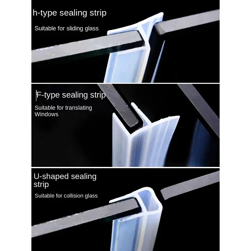 Glass Sealing Strips h/F/U Shape Silicone Shower Screen Seal Sliding Strip Rubber 6-12mm Door Window BathRoom Glass 3 / 5m