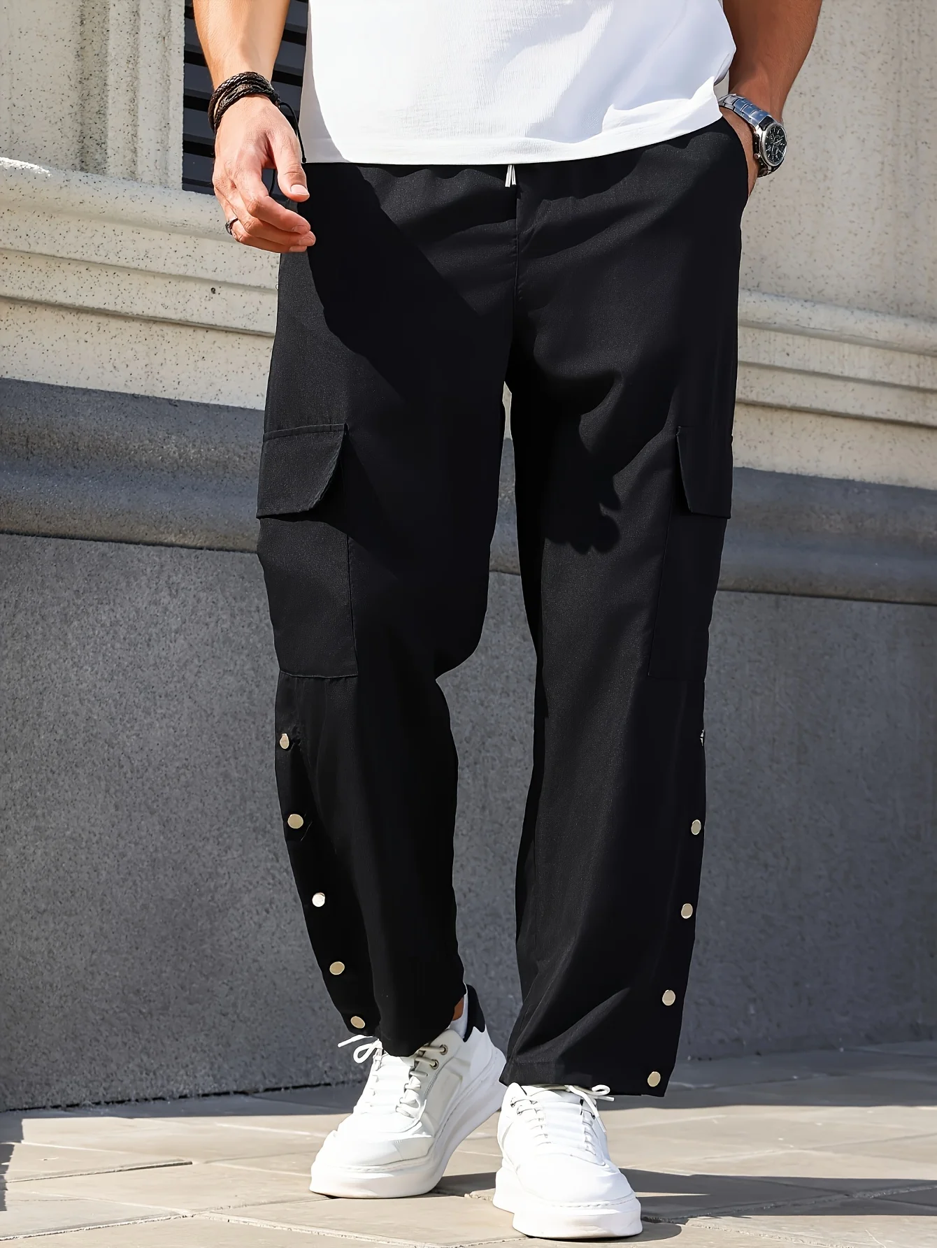 men's workwear pants street hip-hop multi button youth daily
