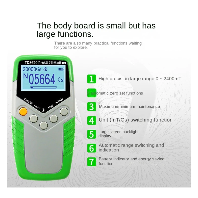 TD8620 Permanent Magnet Meter Handheld Digital Tesla Meter Magnetic Flux Meter Surface Magnetic Field Test 5% Accuracy