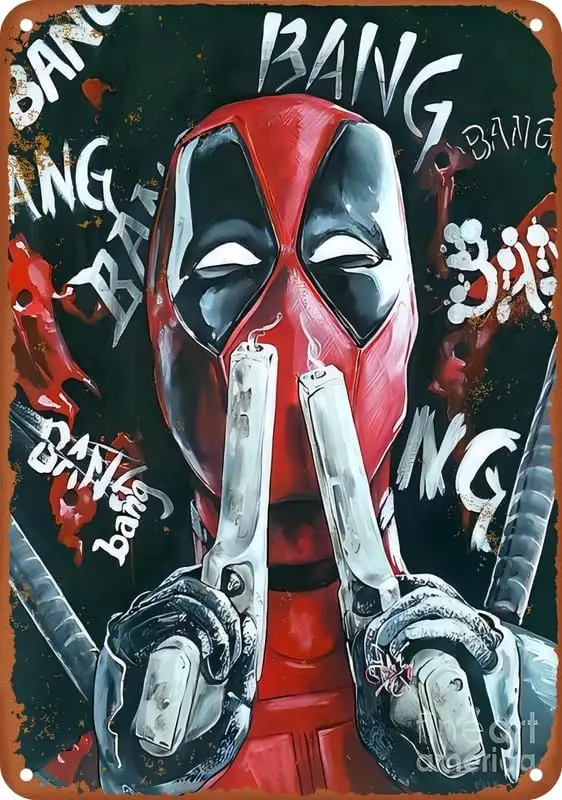 Deadpool Poster Vintage Metal Tin Sign Aluminum Sign Living Room Kitchen Bar Cafe 8X12 Inch, colour