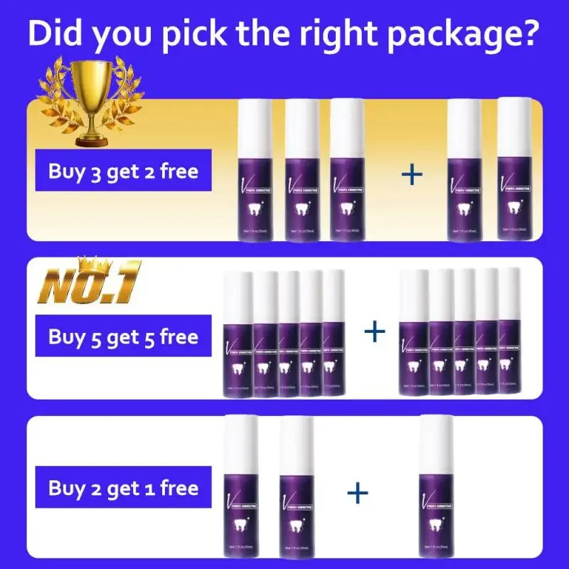 New 30ml V34 Tooth Cleansing Mousse Purple Bottled Press Toothpaste Refreshes Breath Remove Stains Reduce Yellowing Oral Care ﻿