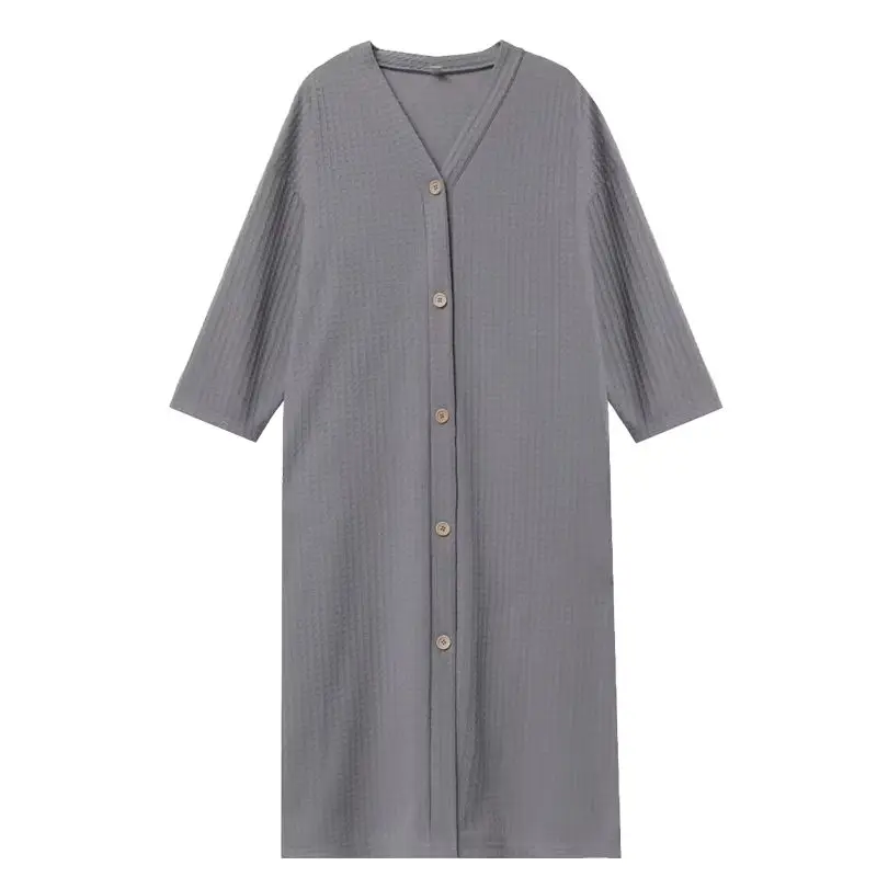 Women'S Waffle Knit V-Neck Short Sleeve Button Front Loungewear Robe Soft Breathable Casual Home Bathrobe For Adults Bathroom