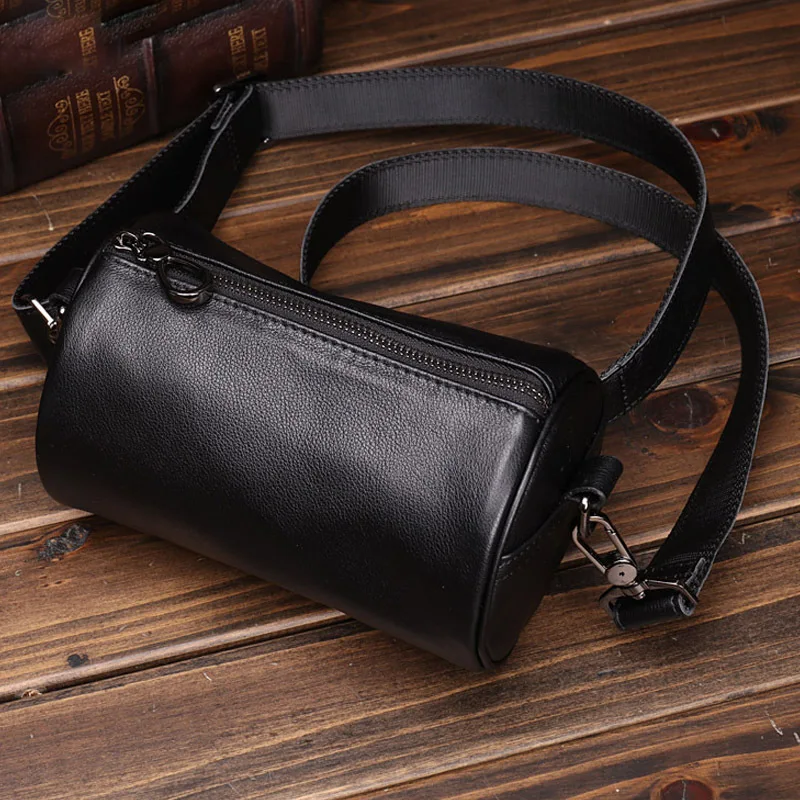Mini Bucket Crossbody Bag Unisex Top-Grain Cowhide Pillow Bag with Leather Strap