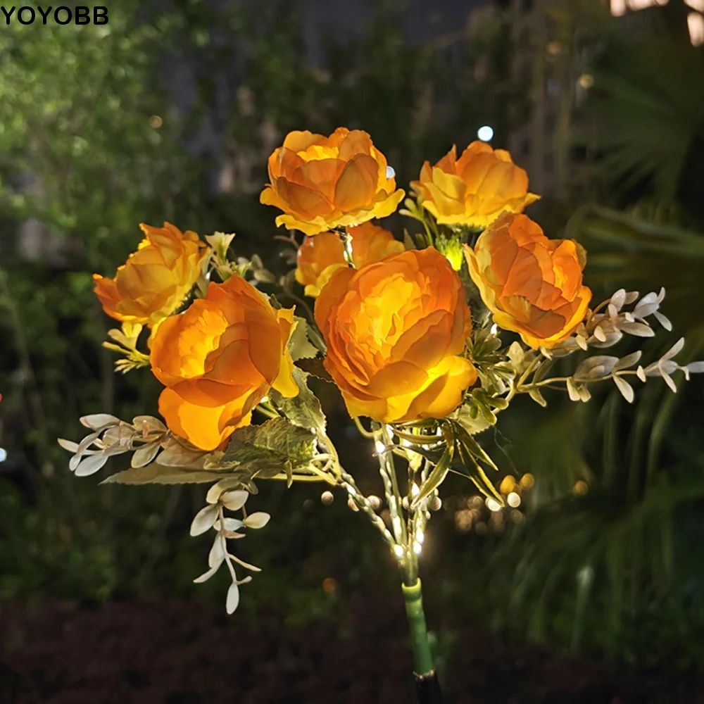 

7Head Design Solar Lights Waterproof Solar Powered Outdoor Solar Lights Decorative Light Flower Shape Camellia Flower Light