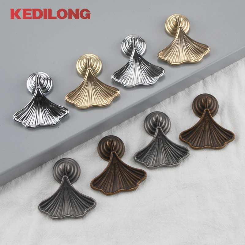 KEDLO Hot selling modern simple luxury leaf handle drawer gold zinc alloy knob kitchen cabinet handle