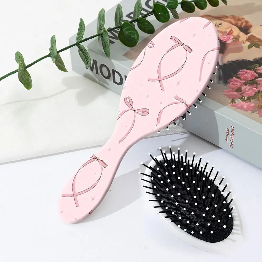 البيضاوي وسادة هوائية فرشاة شعر Bowknot الكرز نمط مكافحة ساكنة وفك تشابك فرشاة لطيف البلاستيك المحمولة مشط الشعر #5