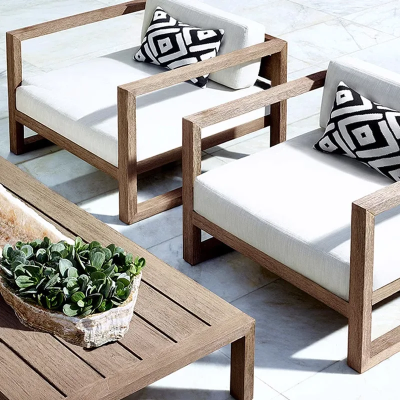 Factory Direct 2026 Outdoor teak sofa designer villa courtyard hotel outdoor sofa sun room outdoor solid wood sofa