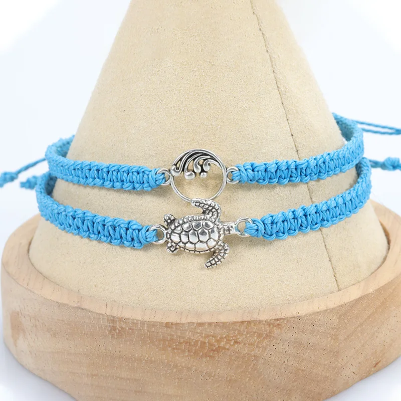 Beach Surfer Wave Bracelet for Women,Ocean Wave Adjustable Waterproof Handmade Braided String Beaded Bracelet Friendship Anklets