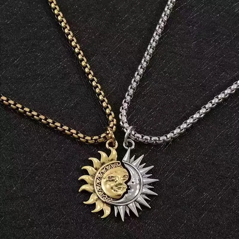 Paar-Freunde Edelstahl Sonne und Mond Partnerketten 2er-Set Personalisierbare Mode-Gliederkette Hip-Hop-Accessoires