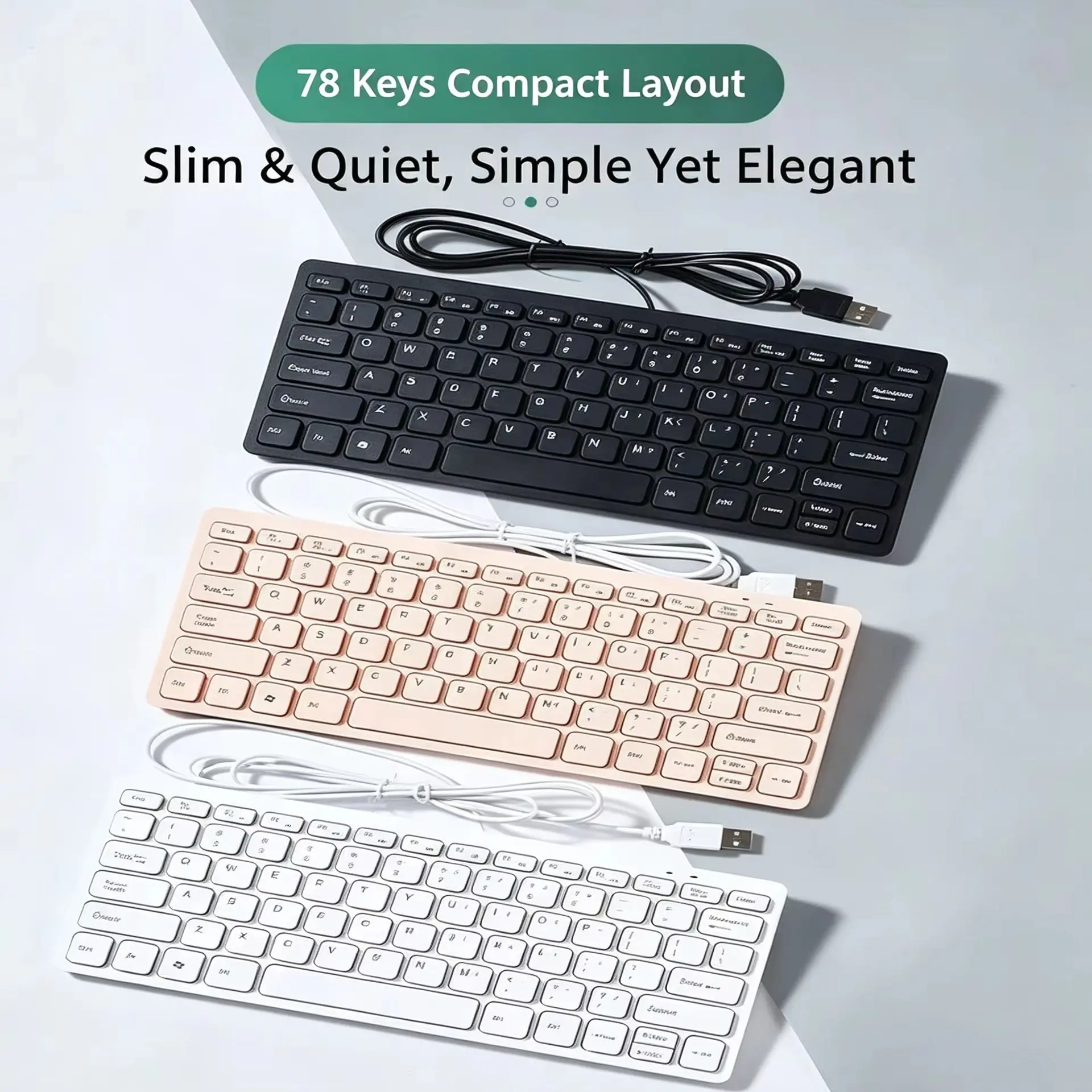 UltraSlim Slient Click USB Wired Keyboard Office Stylish Portable Ergonomic Lightweight Keyboard For PC Computer Laptop Tablet